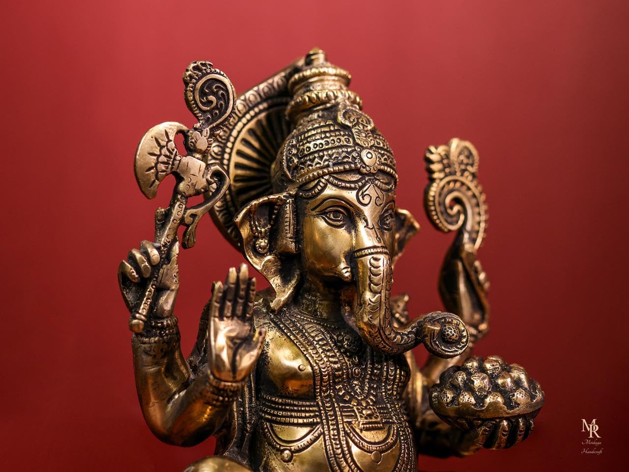 Brass Ganesha Statue With Mosaic, 24 Cm Brass Ganesh Statue, Ganpati Idol, Good Luck Gift For New Beginnings, House Warming Gift